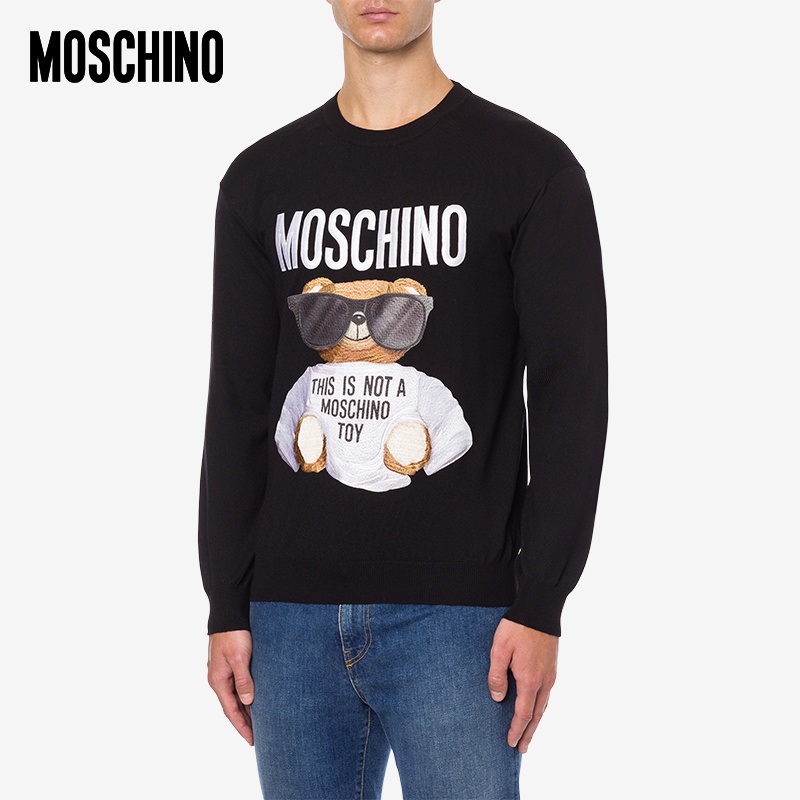 moschino-เสื้อกันหนาว-คอกลม-แขนยาว-ผ้าฝ้ายแท้-พิมพ์ลายหมีเท็ดดี้-สไตล์ฮิปฮอป-สําหรับผู้ชาย