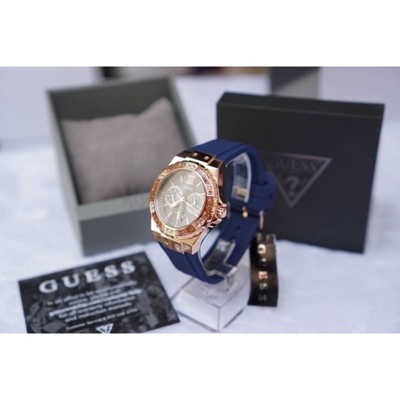 ส่งฟรี-ผ่อน-0-new-guess-womens-stainless-steel-crystal-silicone-watch