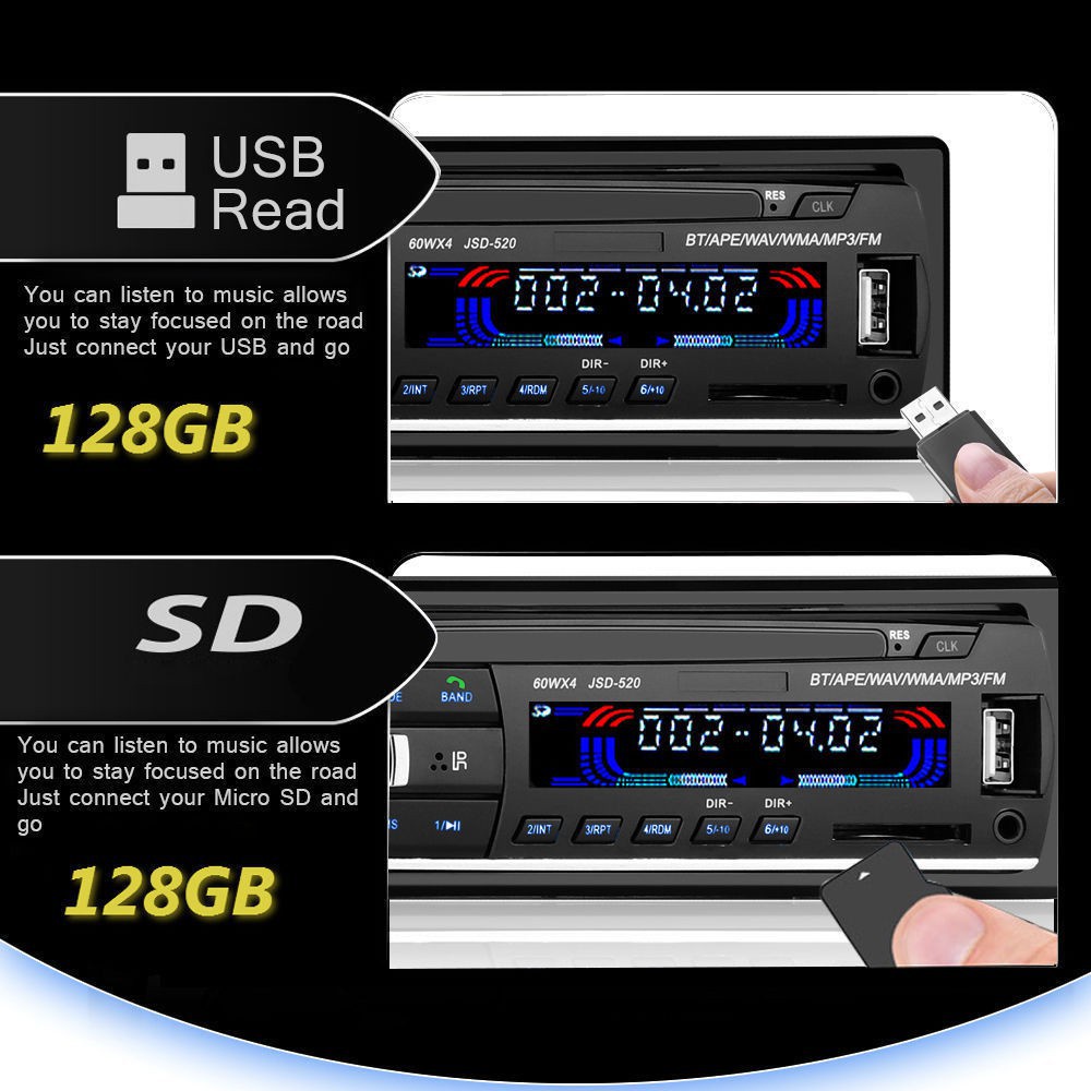 jsd-520-สเตอริโอในรถยนต์บลูทูธวิทยุ-fm-mp3-เครื่องเล่นเสียง-usb-sd-aux-เครื่องเล่น-ติดรถยนต์-car-mp3-radio-player