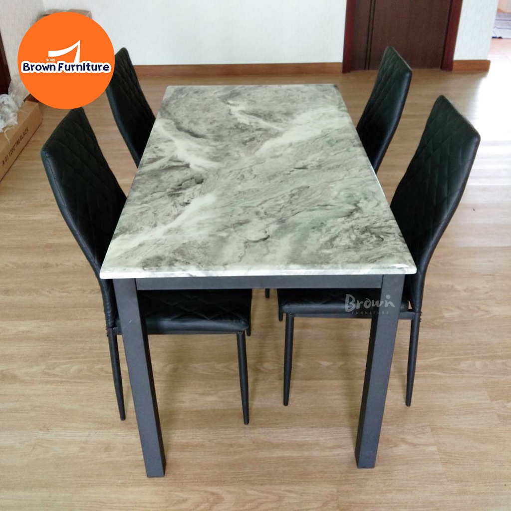 ชุดโต๊ะกินข้าว4ที่นั่ง-ท็อปหินจริง-ขาโต๊ะทำจากเหล็ก-ส่งฟรี-สินค้ามีพร้อมส่ง-brownfurniture