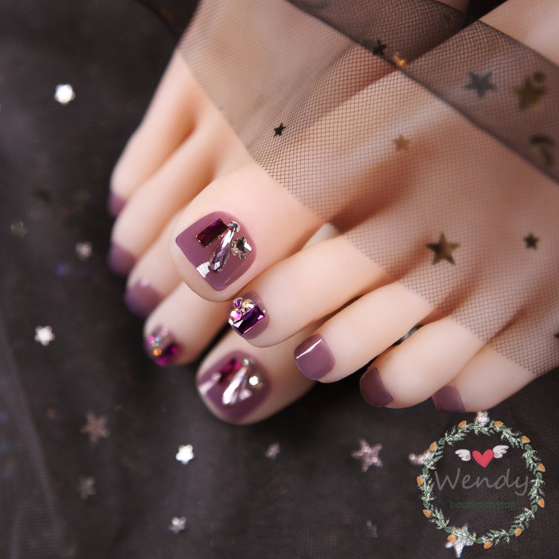 เล็บเท้าปลอม-แฟชั่น-สีม่วง-พร้อมกาว-สำหรับสตรี