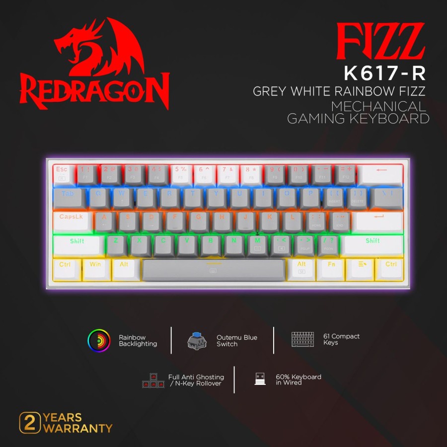 Redragon K617-R FIZZ 60% Rainbow - K617R Mechanical Gaming Keyboard ...