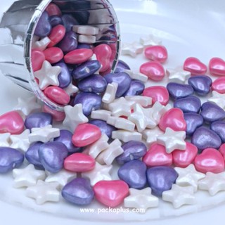 น้ำตาลตกแต่ง Sprinkle Sugar น้ำตาลหัวใจ ดาว 50-100g ตกแต่งหน้าเค้ก คัพเค้ก ขนมเบเกอรี่ Mix Color Heart &amp; Star