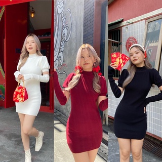 สินค้า chuuchop_พร้อมส่ง(C7561) 💥🧨 MEI MEI mini dress มินิเดรสสั้นคอเต่าผ้าร่องและปลอกแขน มี3สี