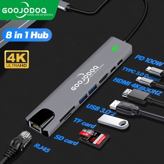 สินค้า GOOJODOQ 8-in-1 ฮับอะแดปเตอร์อ่านการ์ด USB Type-C Hub 4K HDMI RJ45 USB SD/TF PD ชาร์จเร็ว สำหรับ MacBook Air Pro PC