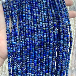 ลาพิสลาซูลี Lapis Lazuli ทรงลูกบาศก์ เจียผิว ขนาดประมาณ 4*4 mm