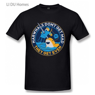 เสื้อยืดผ้าฝ้ายพิมพ์ลายคลาสสิกเสื้อยืดผ้าฝ้ายพิมพ์ลาย Narwhals Dont Get Mad แฟชั่นฤดูร้อนสําหรับผู้ชาย / ผู้หญิง