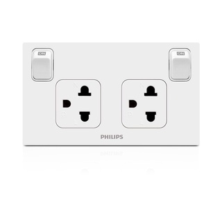 PHILIPS เต้ารับไฟฟ้าคู่ 2 สาย สายดิน พร้อมสวิตซ์ควบคุมฟิลลิปส์รุ่น Leaf Style DUP2P E socket with switch
