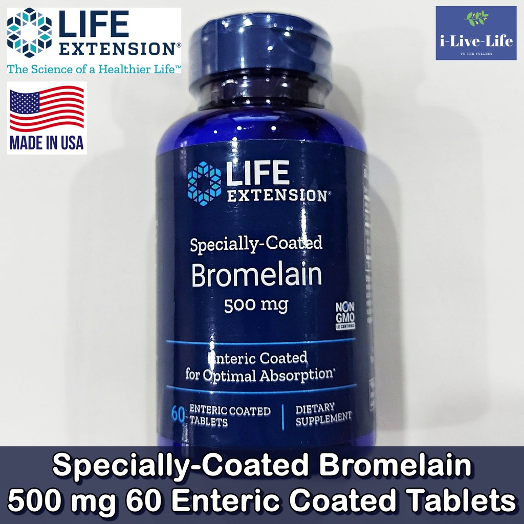 โบรมีเลน SpeciallyCoated Bromelain 500 mg 60 Enteric Coated Tablets