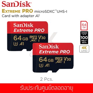 (1แถม1) เมมโมรี่การ์ด Sandisk Extreme Pro MicroSDHC UHS-I 64 GB100MB/s V30 A1(SDSQXCY_064G_GN6MA)