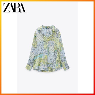 Zara เสื้อเชิ้ต ผ้าซาติน ผ้าไหม พิมพ์ลาย แฟชั่นฤดูใบไม้ผลิ สําหรับผู้หญิง 3666068 098