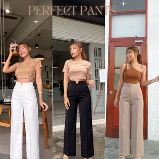 Perfect กางเกงขาตรงเอววี S-XXL กางเกงทำงานขากระบอกใหญ่​​ กางเกงขายาวสีขาว