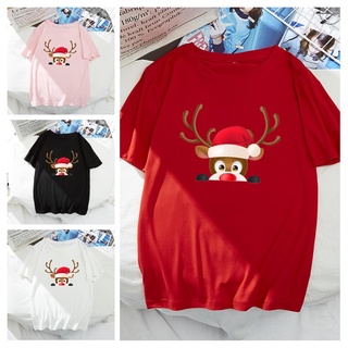 เสื้อยืด พิมพ์ลายกวางเรนเดียร์ คริสต์มาส สีสันสดใส สําหรับผู้ชาย และผู้หญิง ui