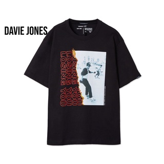 เสื้อยืดแขนสั้นพิมพ์ลายDAVIE JONES เสื้อยืดโอเวอร์ไซส์ พิมพ์ลาย สีดำ Graphic Print Oversized T-Shirt in black WA0094BK#เ