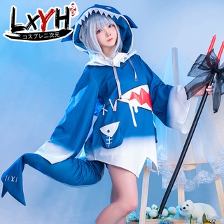 [LXYH- COSER KING] Hololive Gawr Gura Vtuber เครื่องแต่งกายคอสเพลย์ การ์ตูนอะนิเมะ Cosplay Costume Dress Woman