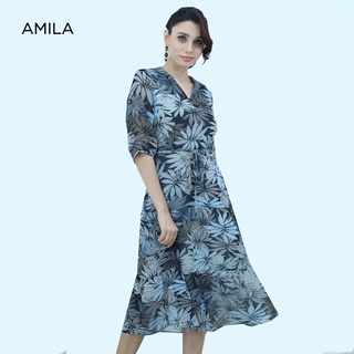 AMILA Dress AM-D965 ชิฟฟอนปริ้นท์ แขนสั้น IGPU22-1