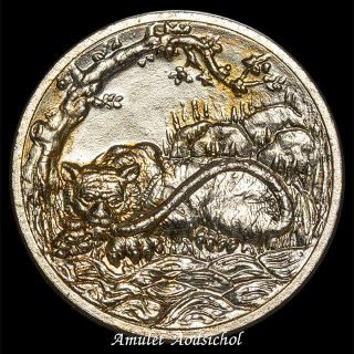 เหรียญเสือนอนกินคาบหางเนื้ออัลปาก้า(พิมพ์เล็ก)เลี่ยมพลาสติ๊กกันน้ำพร้อมใช้)