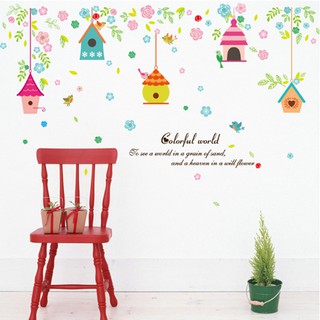 Transparent Wall sticker สติ๊กเกอร์ติดผนัง บ้านนก Colorful world (กว้าง105cm.xสูง65cm.)