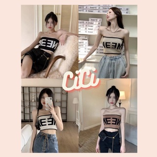 Cici(NO.28802) เสื้อเกาะอกไหมพรม ปักลายตัวอักษรแบบเก๋ๆ ทรงสวย รัดรูปเซ็กซี่ สุดๆ