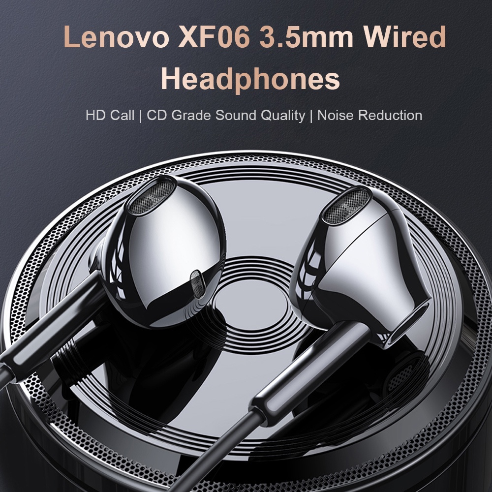 ภาพหน้าปกสินค้าLenovo XF06 3.5mm Wired Headphones In-Ear Headset Stereo Music Earphone Smart Phone Earbuds In-line Control with Microphone จากร้าน realwe.th บน Shopee