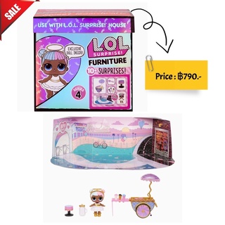 L.O.L. Surprise! Furniture Sweet Boardwalk with Sugar Doll and 10+ Surprises, Doll Candy Cart Furniture Set, Accessorie