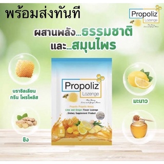 Propoliz Lozenge โพรโพลิซ ชนิดเม็ดอม ยาอมน้ำผึ้ง มะนาว ขิง 8-15 เม็ด/ซอง 1 ซอง