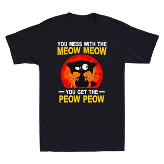 เสื้อวินเทจชาย - เสื้อยืดส่วนลดเย็น100%แมวผ้าฝ้ายคุณMessกับMeowMeowคุณได้รับPeowPeowของขวัญที่ดี