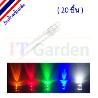 LED 3mm Clear Yellow, Red, Green, Blue, White (20 ชิ้น)