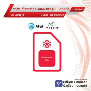 eSIM US Canada Sim Card Unlimited Daily : ซิมอเมริกา แคนาดา เน็ตไม่อั้น10-30วัน by ซิมต่างประเทศBillion Connect