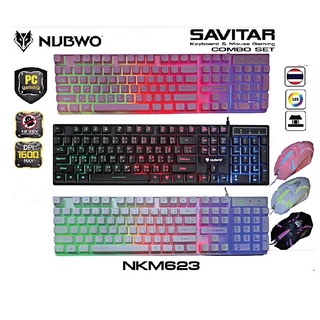 Nubwo NKM623 SAVITAR RGB Gaming Keyboard&amp;Mouse คีย์บอร์ด&amp;เมาส์เกมมิ่ง พร้อมเอฟเฟกต์แสง ปุ่มลดแรงเสียดทาน ✔รับประกัน 1ปี