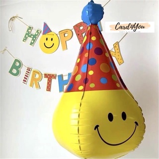 [Card4You]😋Set ลูกโป่ง Smiley 4D + ธงแบนเนอร์ Happy Birthday