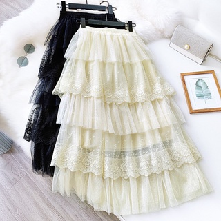 Soft wind LACE CAKE SKIRT fairy skirt sweet flower embroidery skirt