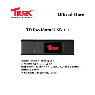 ภาพขนาดย่อของภาพหน้าปกสินค้าTrek TD Pro Metal แฟลชไดร์ฟรุ่นพิเศษดูมีราคาและเรียบง่าย ใช้วัสดุระดับดี USB 3.1 Flash Drive 32GB/64GB LED จากร้าน thumbdriveplusth บน Shopee ภาพที่ 1