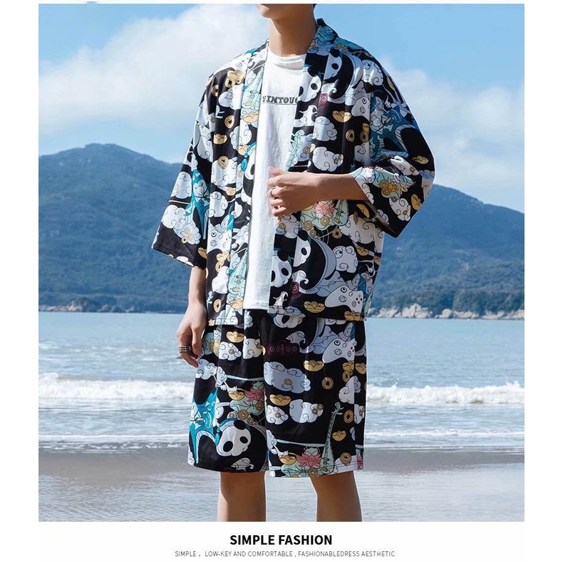 ภาพสินค้าราคาส่ง2ชุดขึ้นไป Kimono Men 1920 ชุดเซตเสื้อคลุมกิโมโนชาย+กางเกง ชุดเซตกางเกงขาสั้น ชุดสไตล์ญี่ปุ่น ชุดเดินชายหาด จากร้าน mno.9 บน Shopee ภาพที่ 6