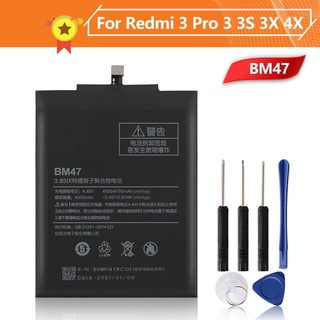 BM47แบตเตอรี่ Xiao Mi Red Mi 3 3S 3X สีแดง Mi 4X Red Mi 3 Pro Redrice 3 4000MAh BM47เปลี่ยนแบตเตอรี่ + เครื่องมือ