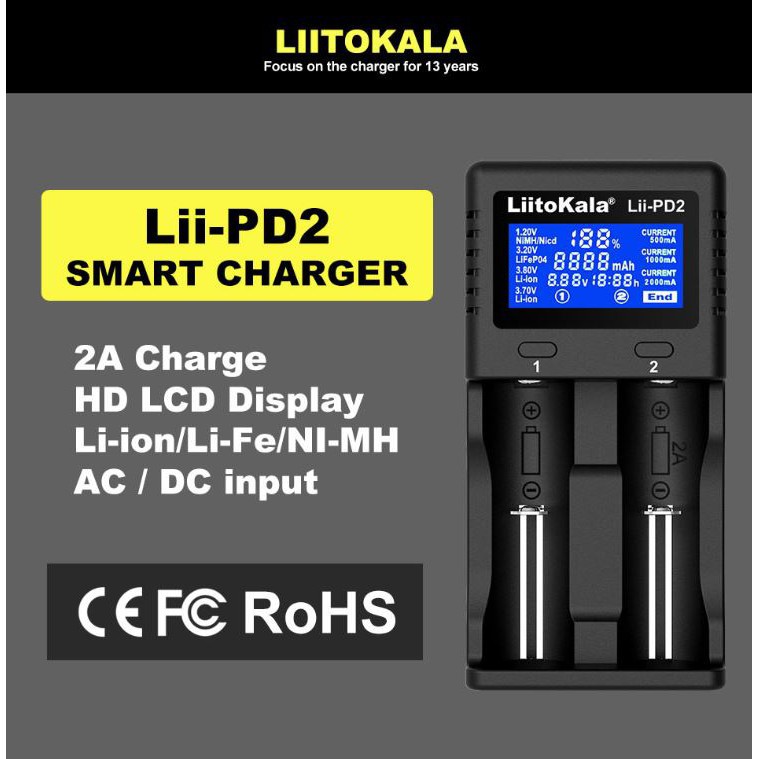 Liitokala Lii-PD2 แท่นชาร์จเปล่า หน้าจอดิจิตอล รองรับ 1.2-4.2V ชาร์จได้ ...