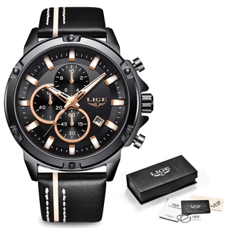 LIGE New Sport Chronograph Fashion Watches Men Fashion Leather Waterproof Top Luxury Brand Quartz Watch Business