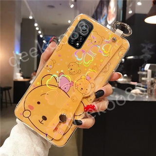 เคสโทรศัพท์ for Xiaomi Mi 10T Pro Tebaru 2020 Case With Wristband Holder Silicone Phone Casing TPU Cute Cartoon Bear Back Cover for Mi 10T Pro เคส