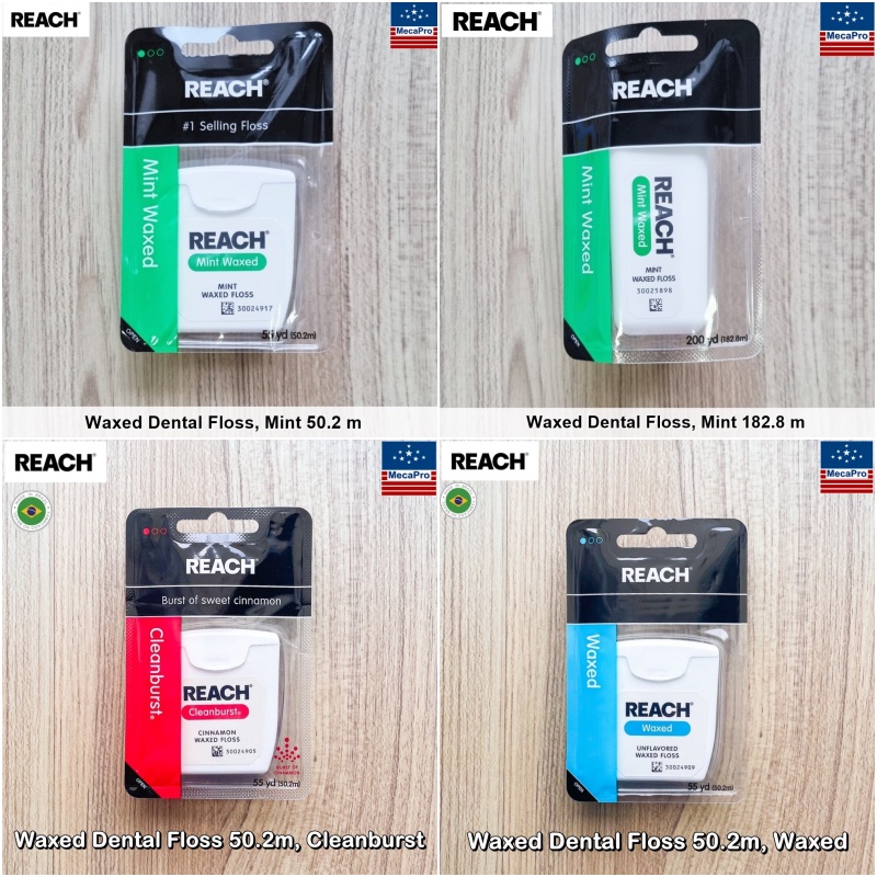 REACH Waxed Dental Floss – Mint, 55yd (1 Pack) – 2X More Value