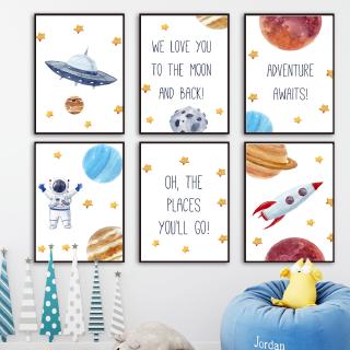 Planet Astronaut Rocket Motivational Quote Wall Art Canvas Painting Nordic Posters Prints Wall Pictures Kids Room Home Decor Unframed