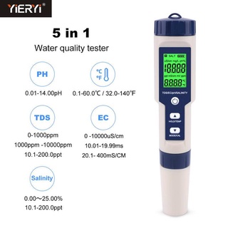 ✌Ready stock✌ 5 in 1 Tester TDS/EC/PH/Salinity Temperature Tester Conductivity Water Filter Purity Pen with Backlight AS