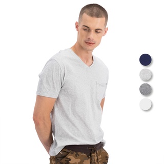 เสื้อยืดใหม่ 2022DAVIE JONES เสื้อยืดสีพื้น คอวี ผ้าคอตตอน สีขาว สีน้ำเงิน สีเทา สีดำ V-neck Basic T-Shirt LG0001WH NV T