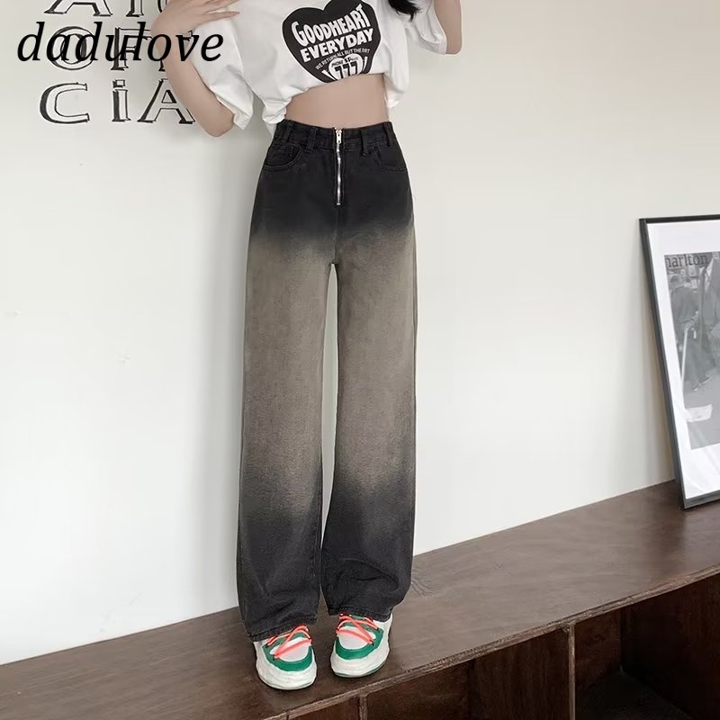 dadulove-new-korean-version-ins-niche-long-zipper-jeans-retro-gradient-loose-wide-leg-pants-s-fashion-womens-clothing