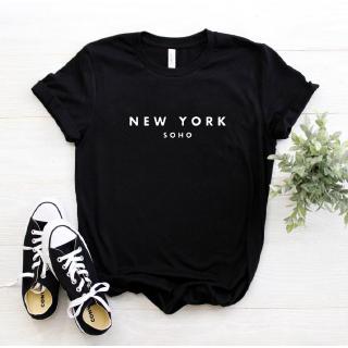 New York Soho Letters Womens T-Shirt Cotton Casual Fun T-Shirt Ladies Top Trendy 4 Colors . เสื้อยืด