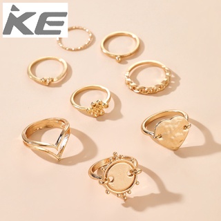 Gold Ring Round Heart Chinese Knot Ring Geometric Chain Heart 8 Piece Rings for girls for wome