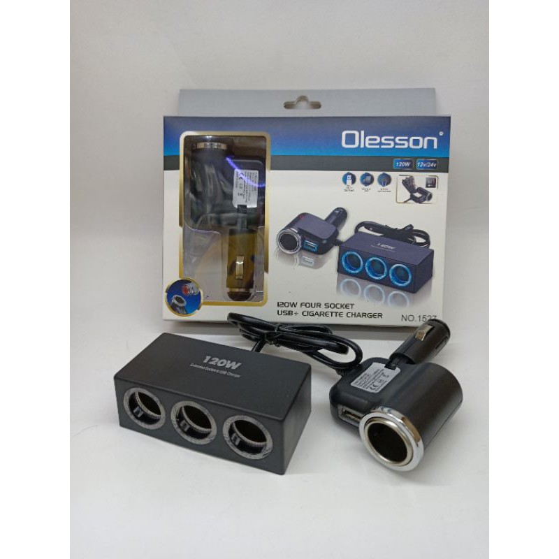 olesson-ตัวเพิ่มช่องจุดบุหรี่12v-24v-ในรถ-4-ช่อง-ที่ชาร์จ-usb-1ช่อง-รุ่น-1527-ของแท้100