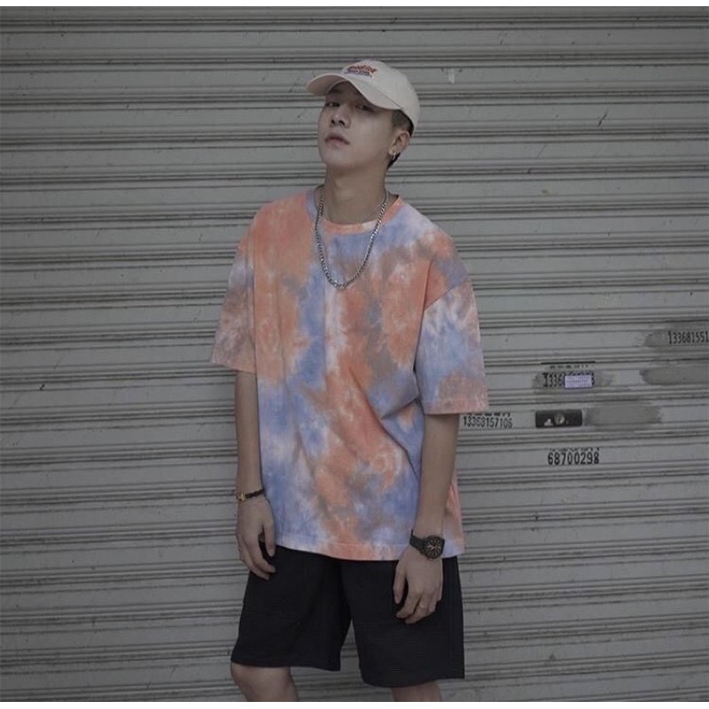 พร้อมส่ง-เสื้อมัดย้อม-ลายมัดย้อม-ทรงoversize-ผ้าไม่ยับไม่ย้วย-ไม่ต้องรีด-คอกลม-สไตล์เกาหลี-สีพาสเทล-น่ารักๆ