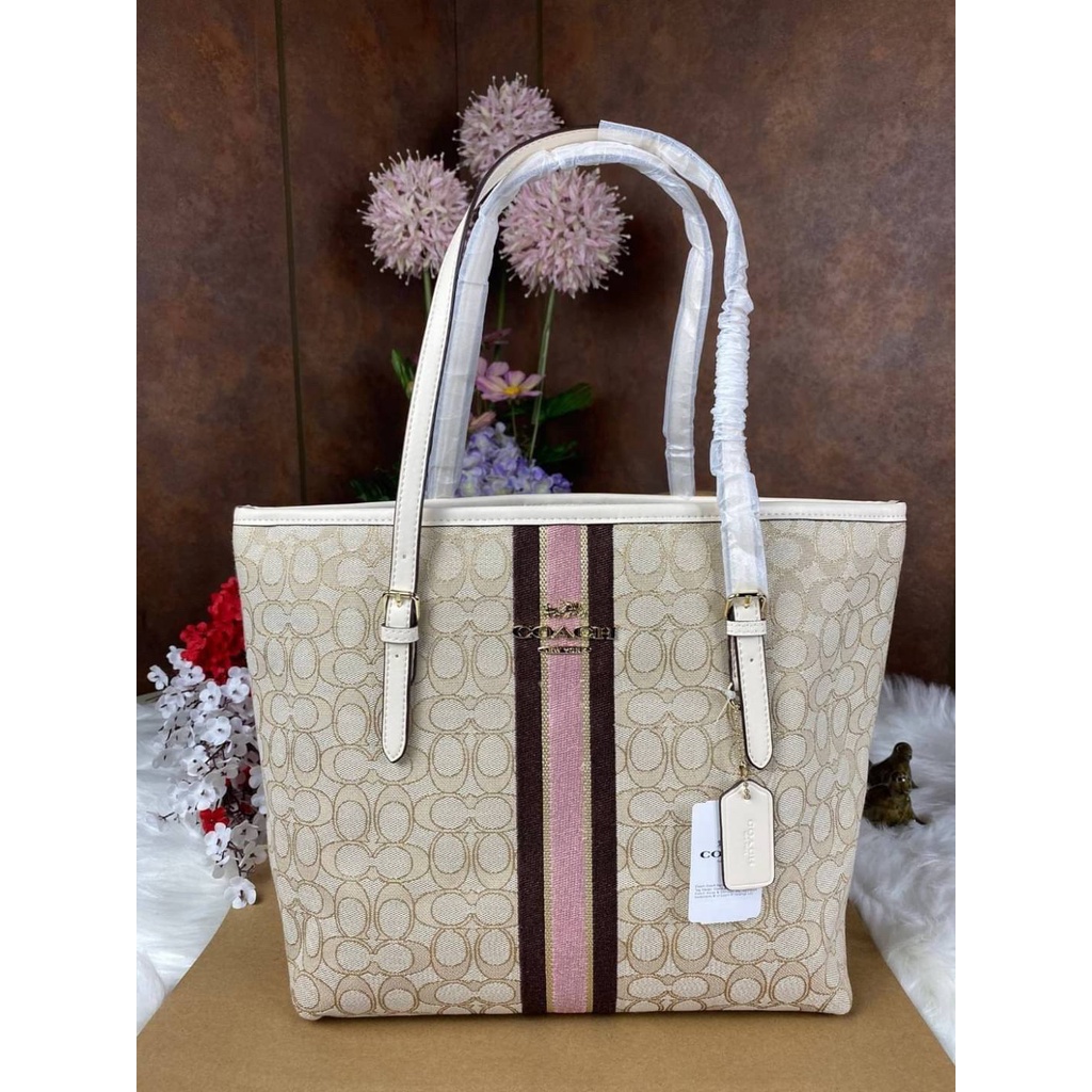 Coach ZIP TOP TOTE IN SIGNATURE JACQUARD WITH STRIPE COACH F39043 Shopee Thailand