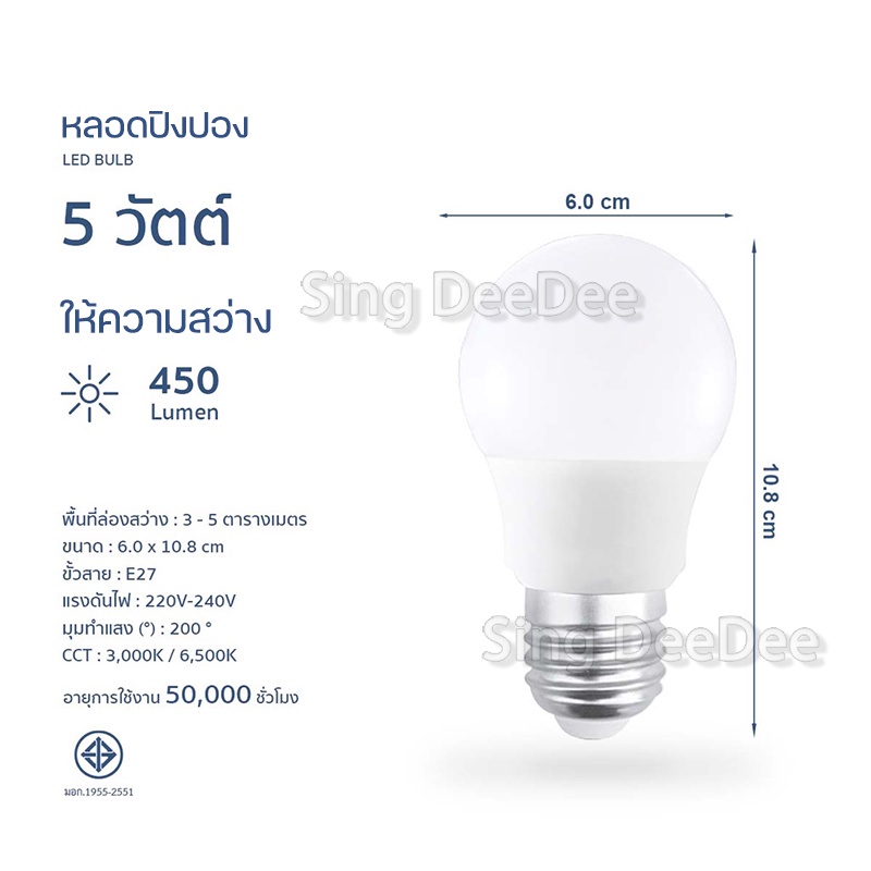 ภาพสินค้าหลอดไฟปิงปอง LED BULB ขั่วหลอด E27 ประหยัด กินไฟน้อย ให้แสงสว่างมากกว่าหลอดธรรมดา อายุการใช้งาน: 50,000 ชั่วโมง ส่งไว จากร้าน sing_deedee บน Shopee ภาพที่ 5