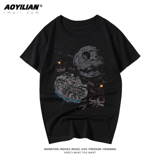 เสื้อยืดโอเวอร์ไซส์STAR WARS เสื้อยืด Star Wars Memorial Star Wars Cotton Short Sleeve Summer Dress Darth Vader Force Li